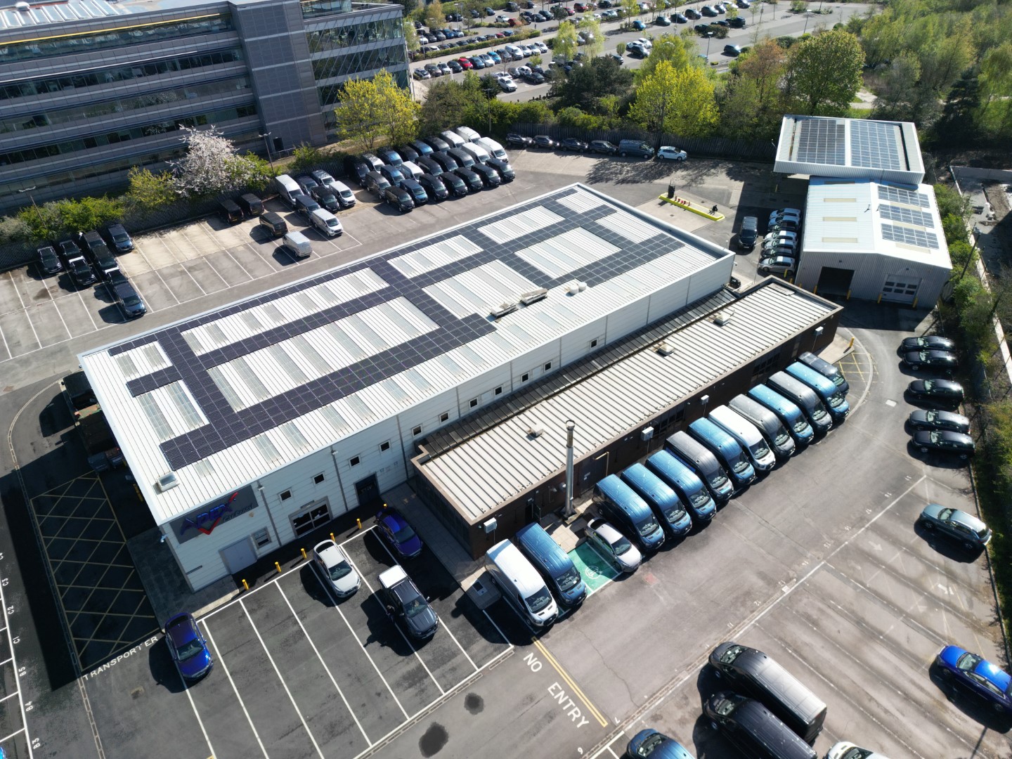 Solar power and penel installation by Powercor at the offices of Apex Car Rentals in Brooklands, Weybridge, Surrey