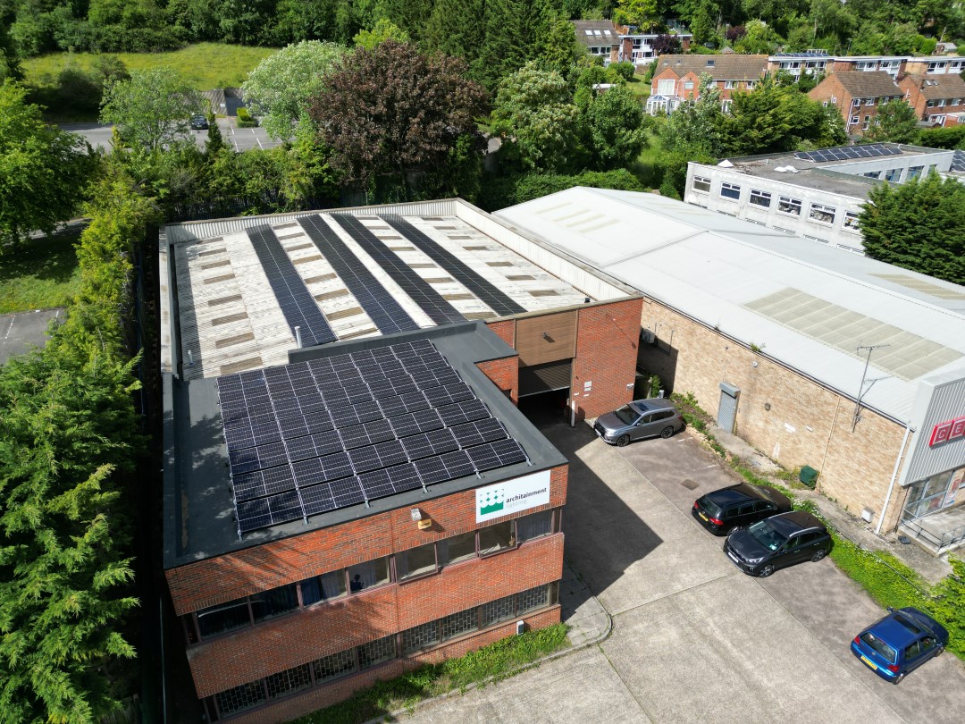 Solar power and panel installation by Powercor at the offices of Architainment Lighting in High Wycombe, Buckinghamshire