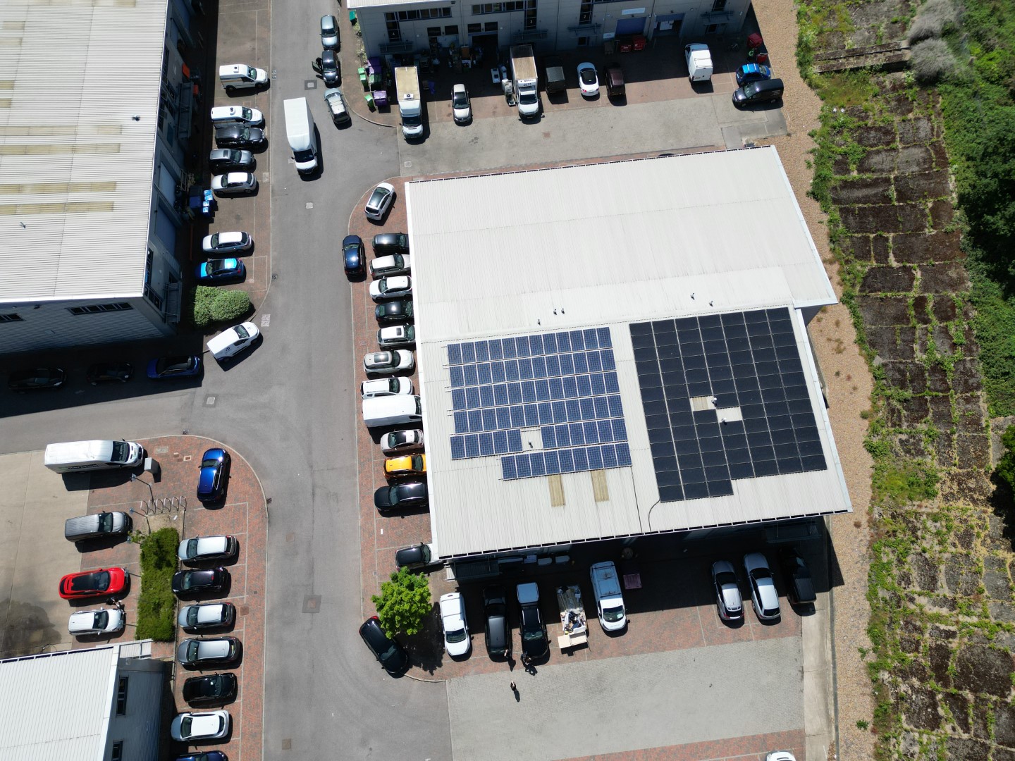 Solar power and panel installation at the offices of Powercor and ColourZone in Brooklands, Weybridge, Surrey