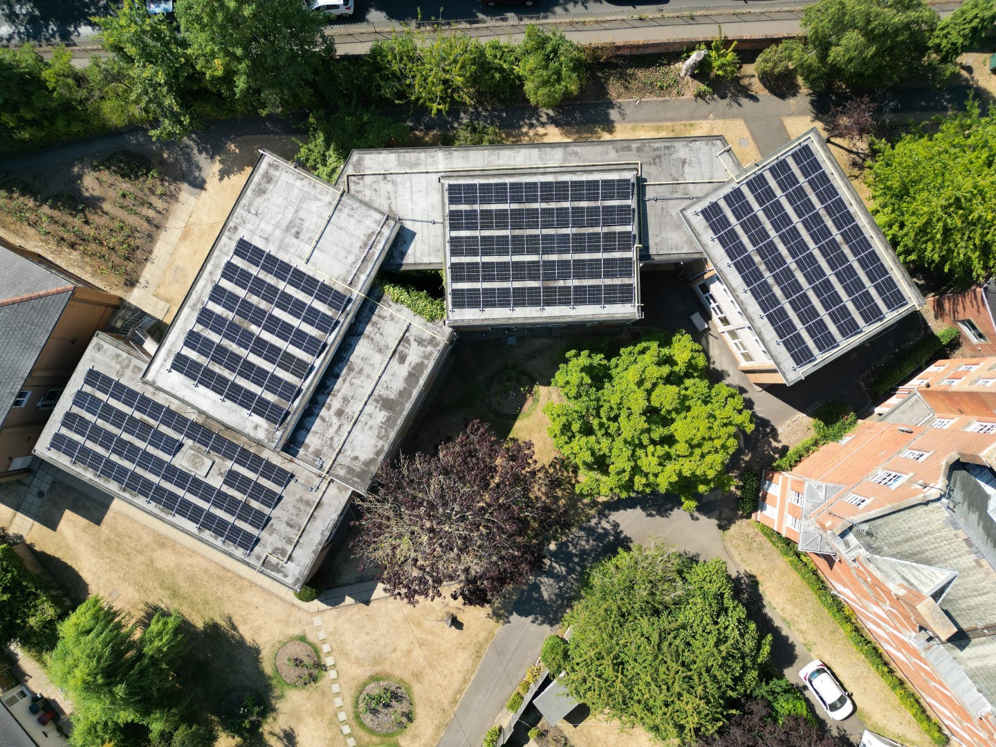 Solar power and panel installation by Powercor at Queen Anne's School in Reading, Berkshire